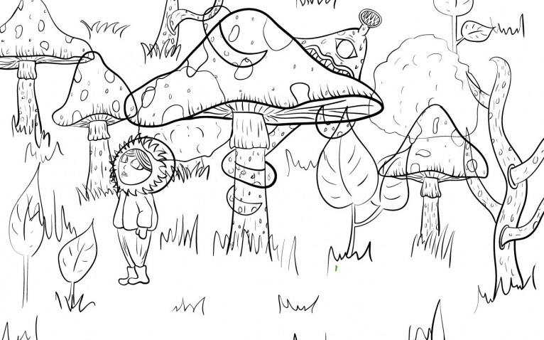 Creepy Forest illustration - outlines
